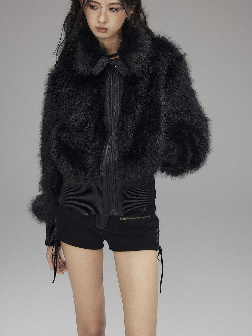 Warm Thick Black Sexy Slim Fit Spandex Zipper Lapel Women Cropped Jackets