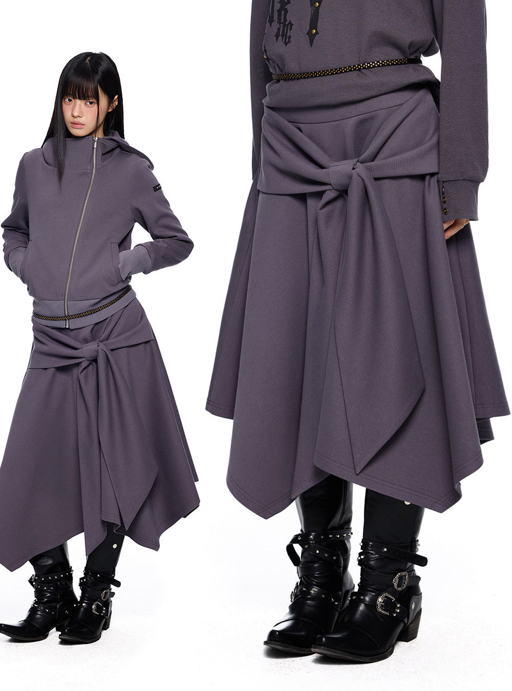 Asymmetric Tie Wrap Midi Skirt (2color)