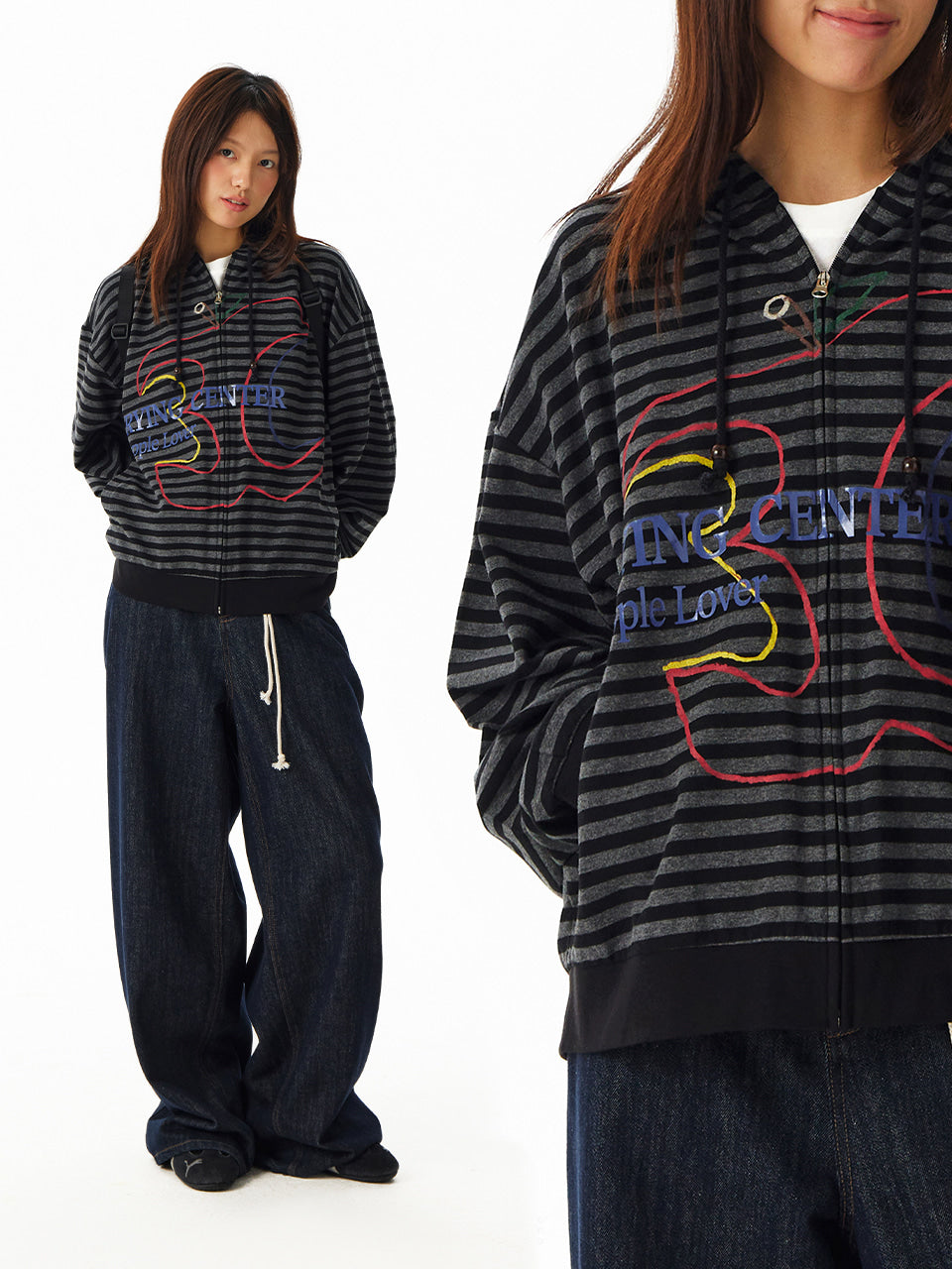CryingCenter 3c Apple Stripe Hooded Zip-Up