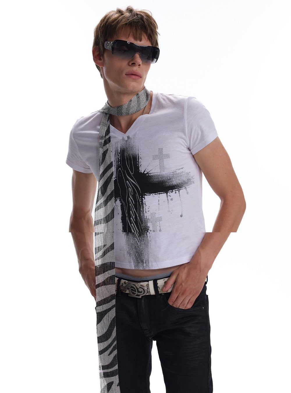 Cross Cubic V Neck Top