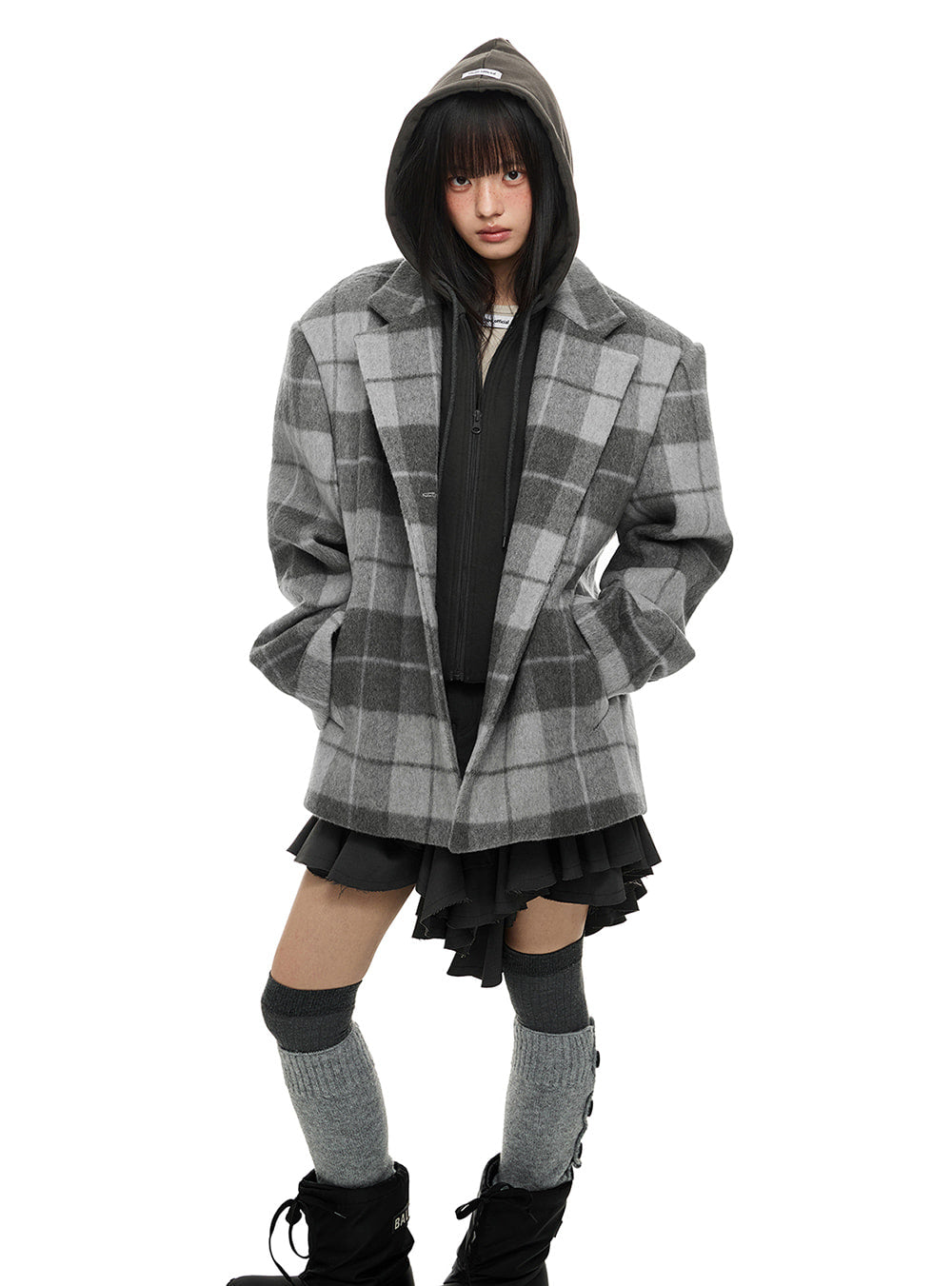 Plaid Detachable Hood Jacket