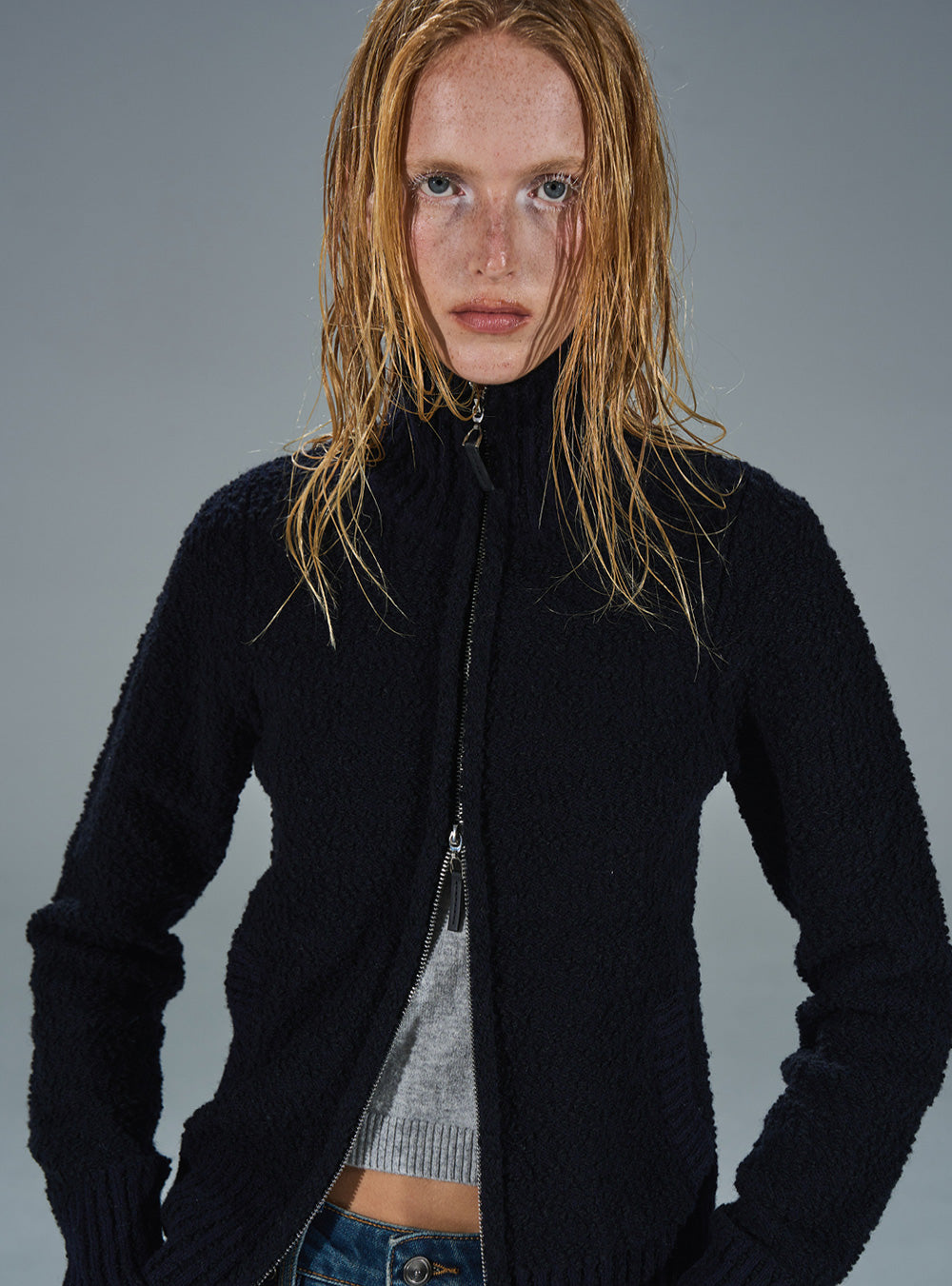 Cloud Texture High-Neck Zip Knit (2color)