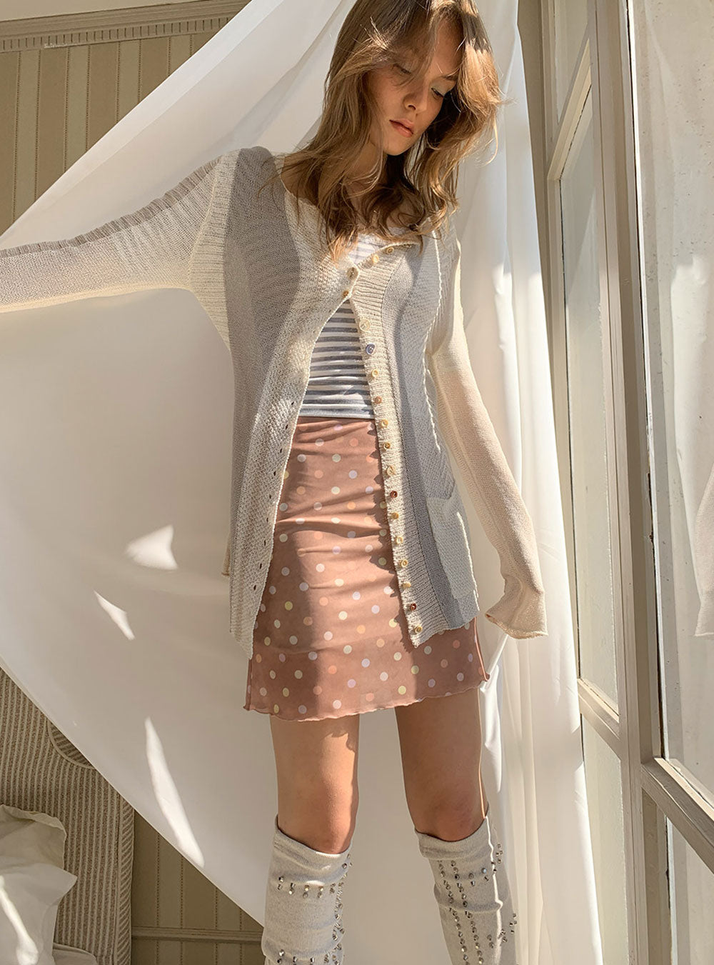 Citrus Love Polka Bodycon Skirt