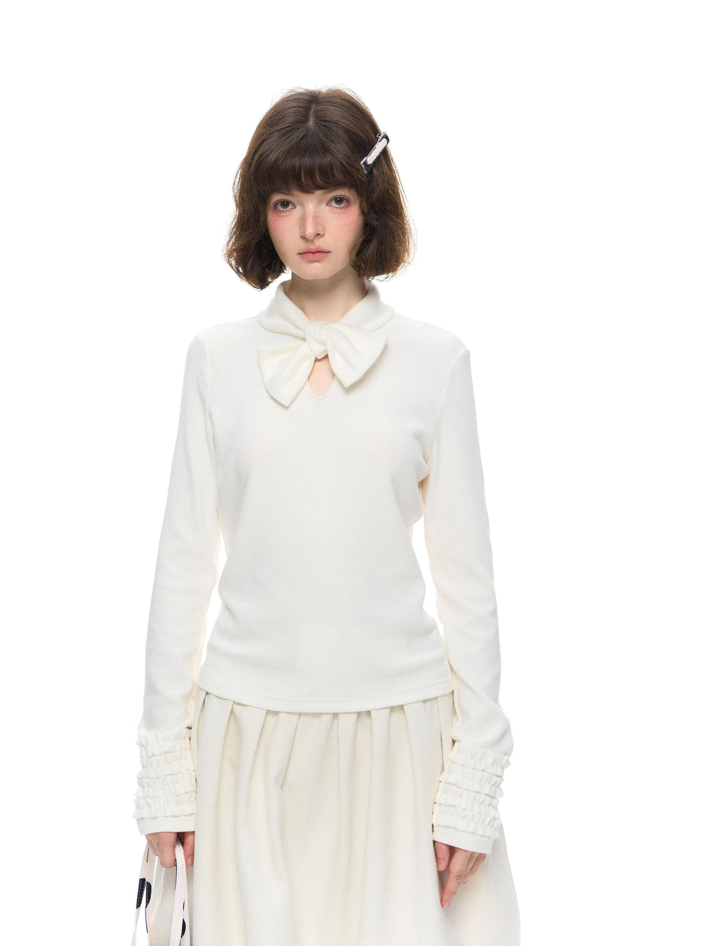Romance Nanci White Bow Collar Lace Long Sleeve