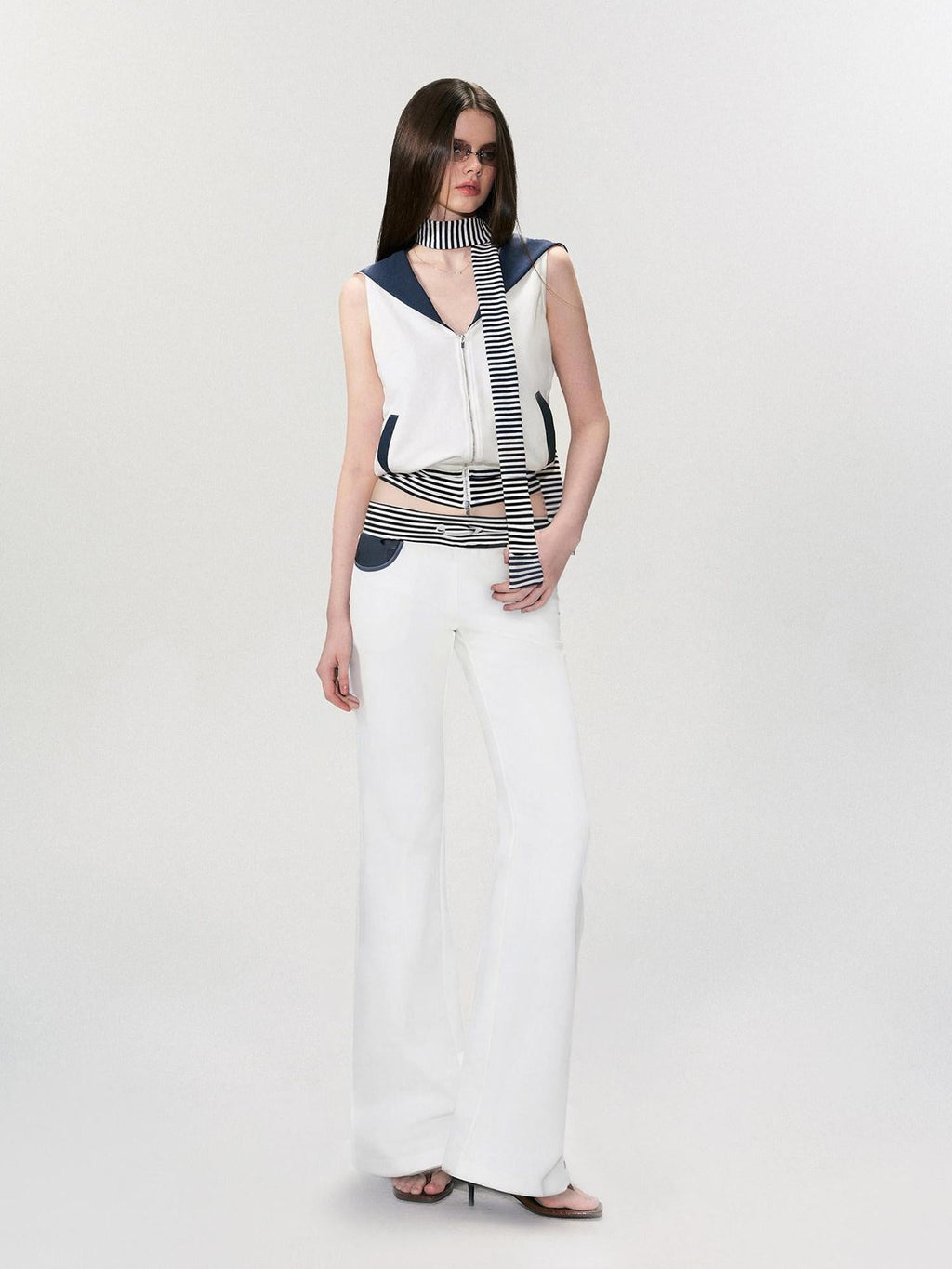 Comfortable Casual Cotton Blend Slight Flare Mid Rise Women White Straight Pants