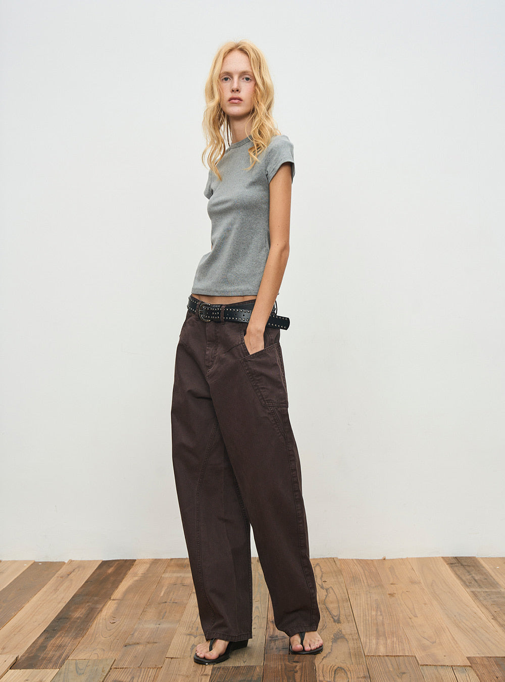 Dark Brown Canvas Curved-Cut Work Pants