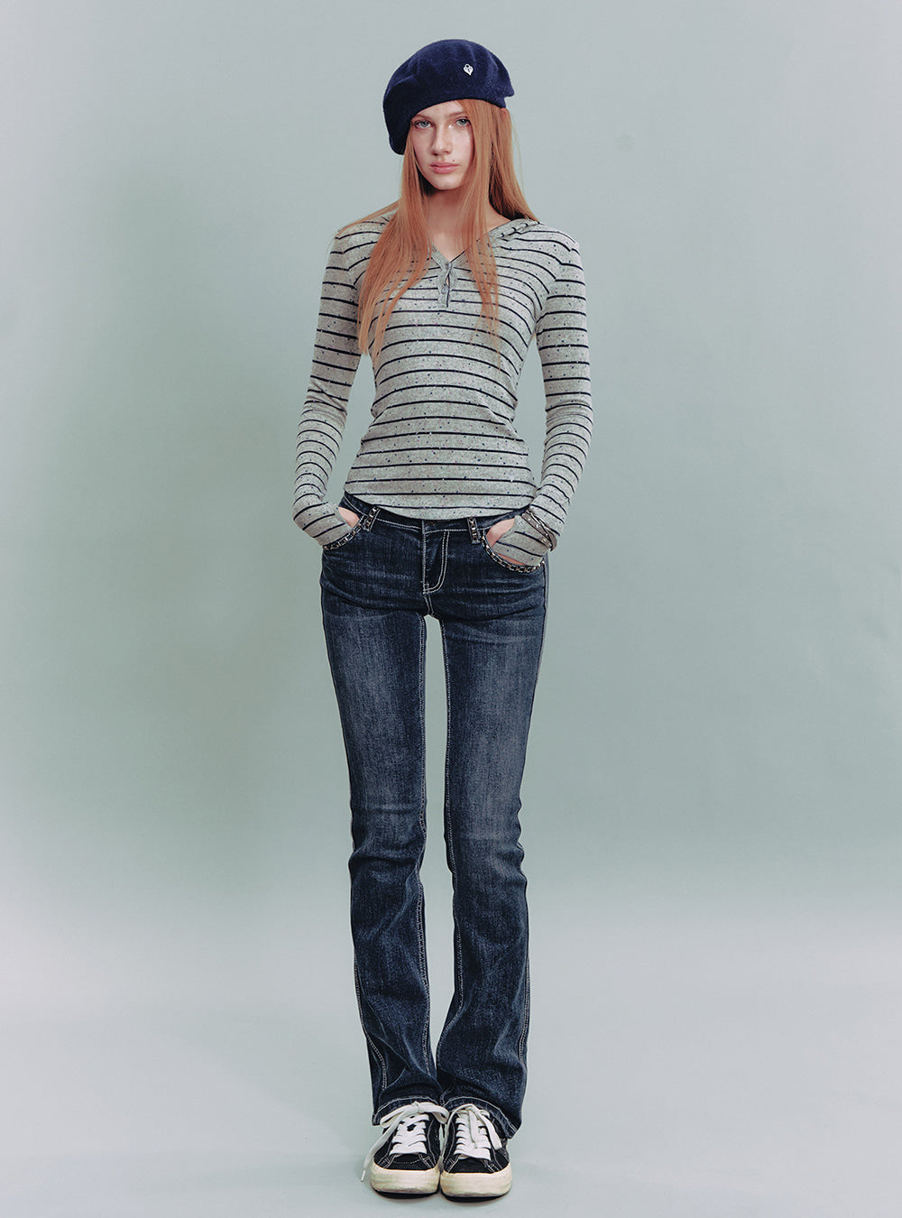 Striped Slim Henley Top