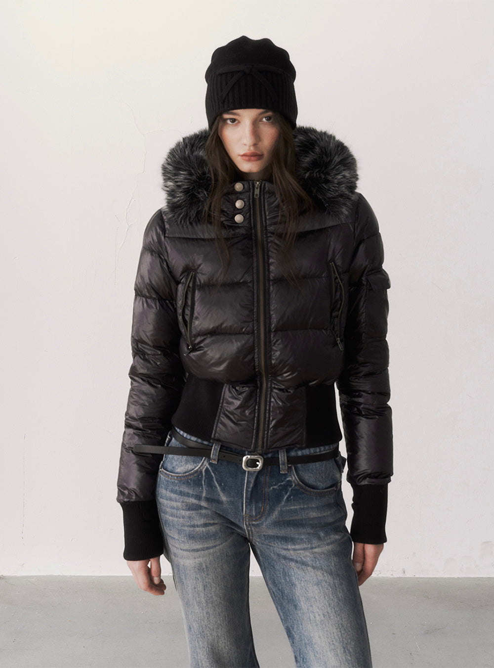 Feather Trim Down Crop Jacket (2color)