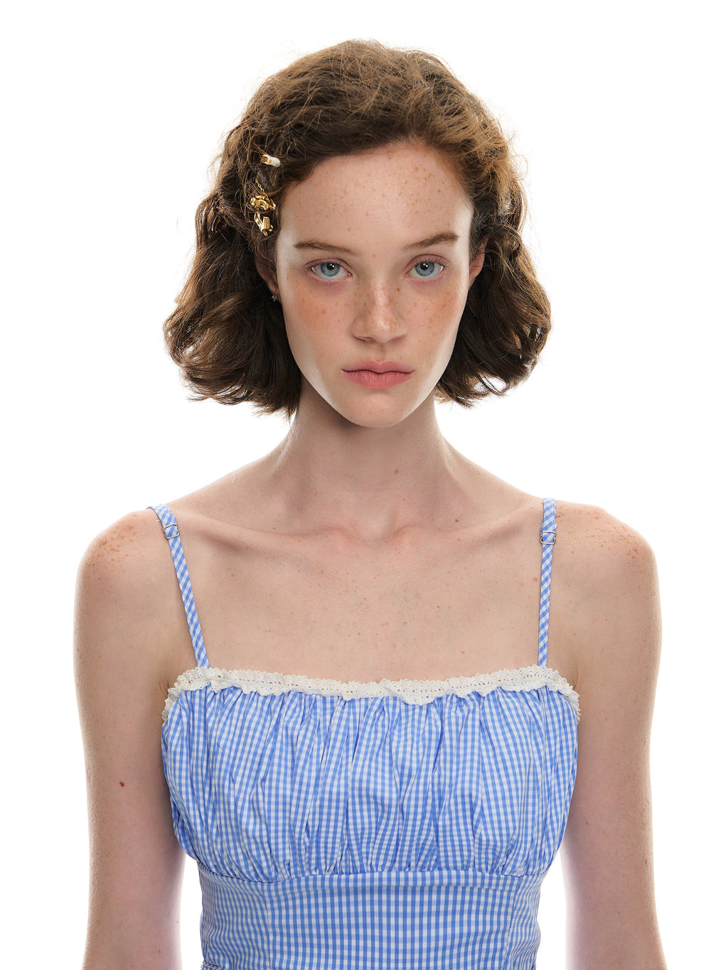 Romance Nanci Blue Check Layered Puff Dress