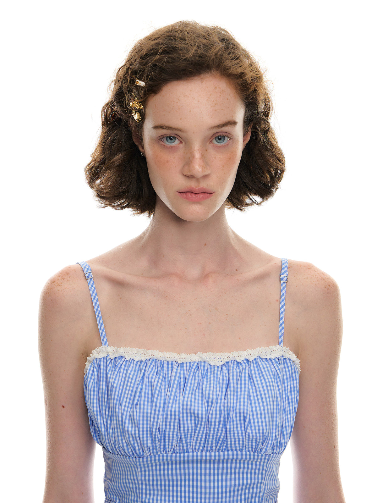 Romance Nanci Blue Check Layered Puff Dress
