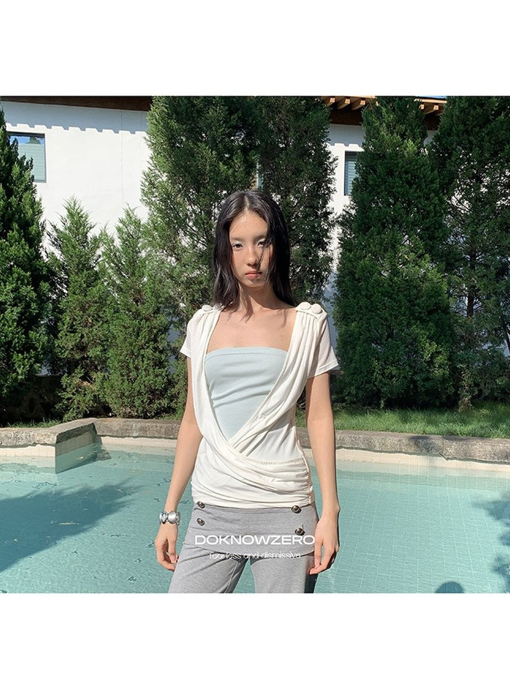 Cross Draped Layer Top Set