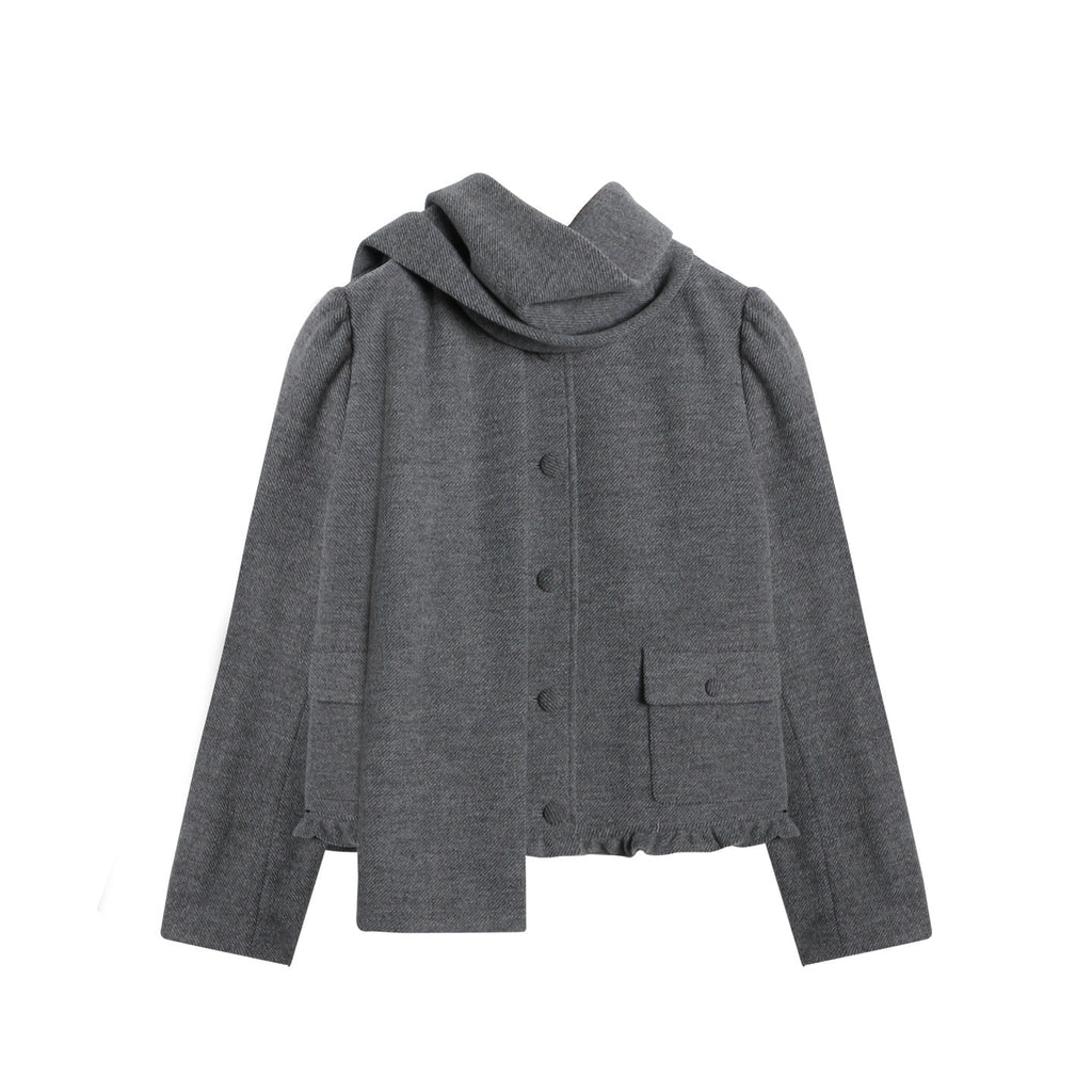 Textured Knit Jacket Scarf Set (2color)
