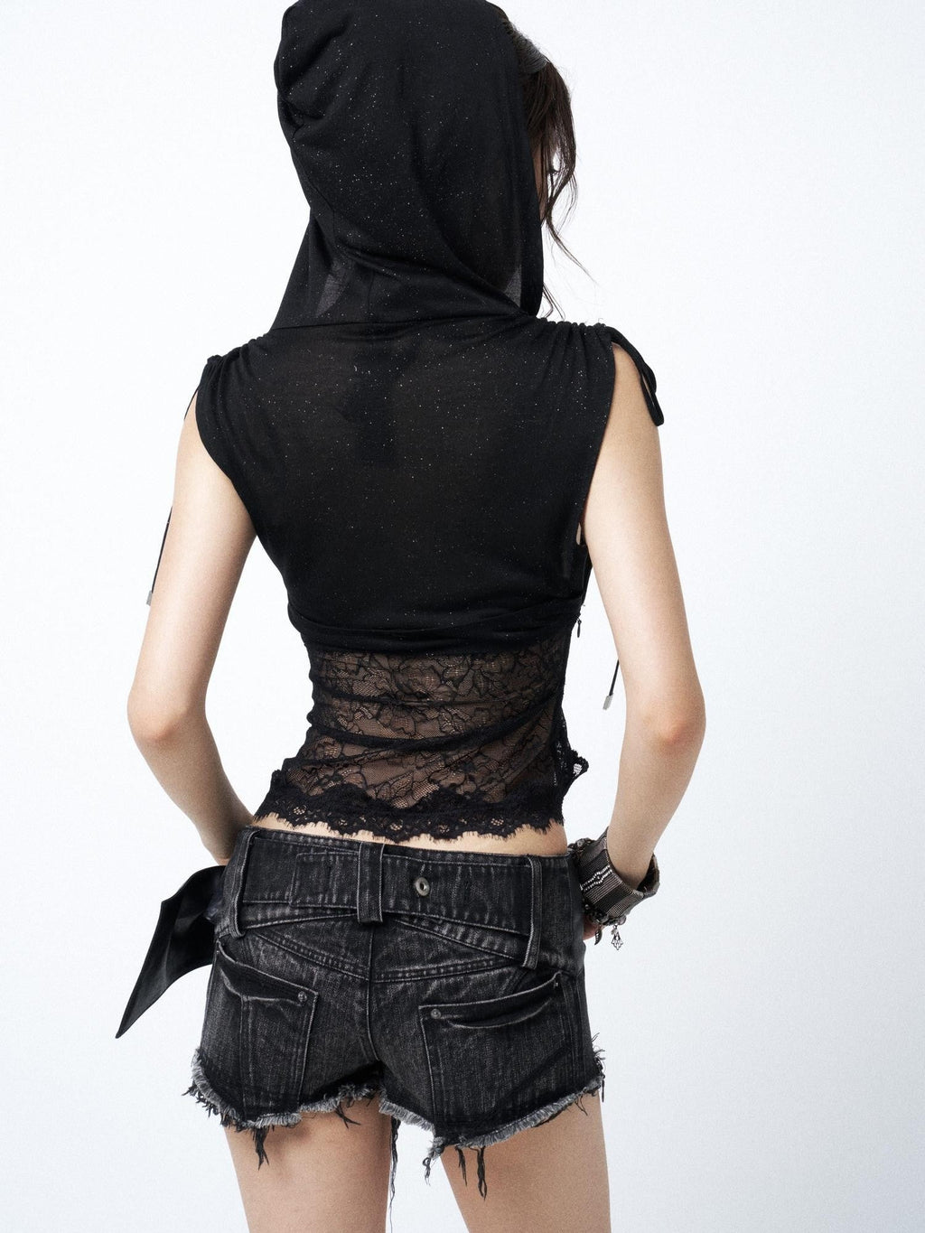 Distressed Frayed Hem Leather Belt Spliced Women'S Denim Low-Rise Shorts