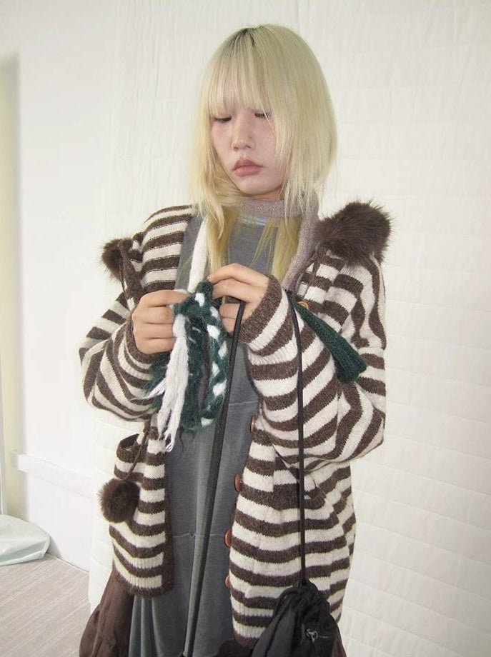 3months |  NICHE STRIPED CARDIGAN SWEATER【ID:TN00016】