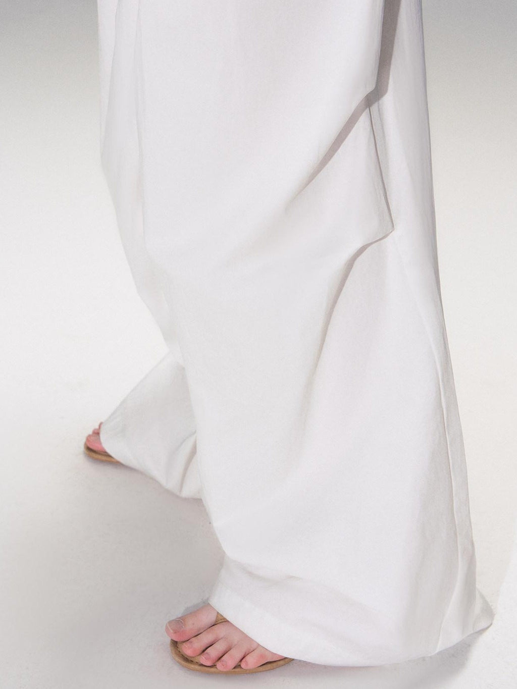 Cotton Blend Vintage Curved Cut Natural Waist Women White Wide Leg Pants