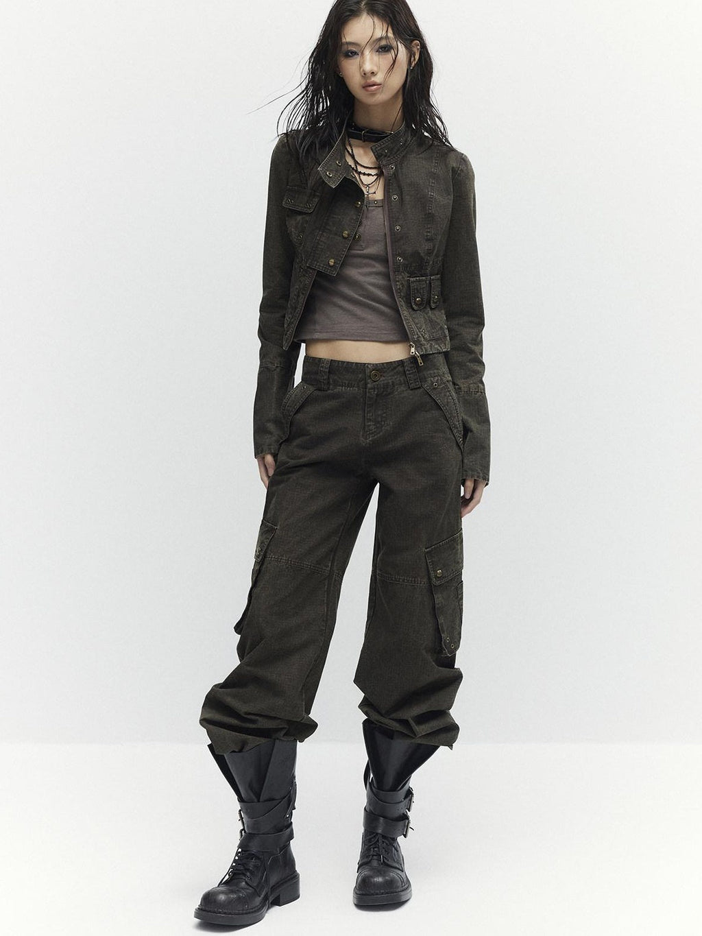 High Waist 100 Percent Cotton Vintage Slim Fit Women Coffee Brown Straight Pants