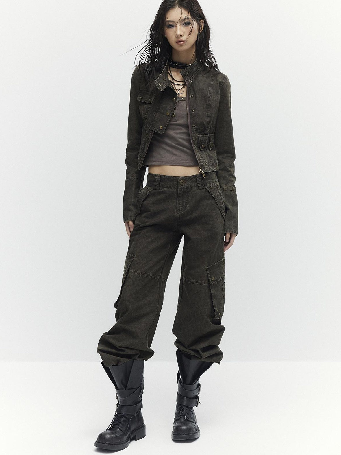 High Waist 100 Percent Cotton Vintage Slim Fit Women Coffee Brown Straight Pants