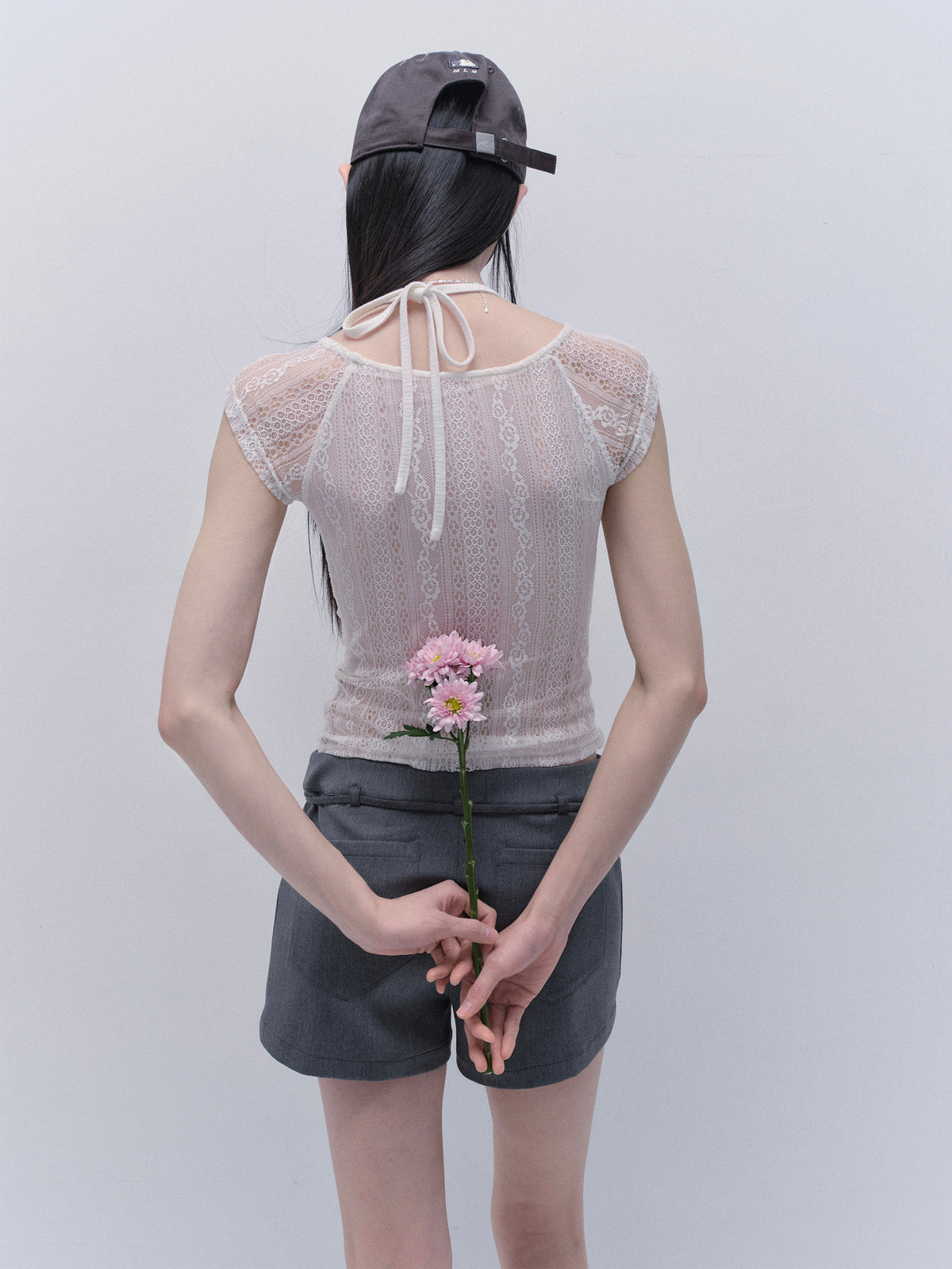 Fitted Lace Top With Cap Sleeves