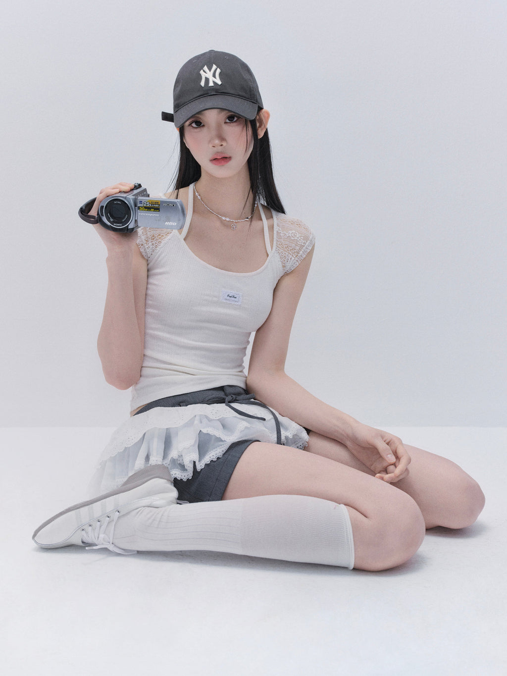 Fitted Lace Top With Cap Sleeves