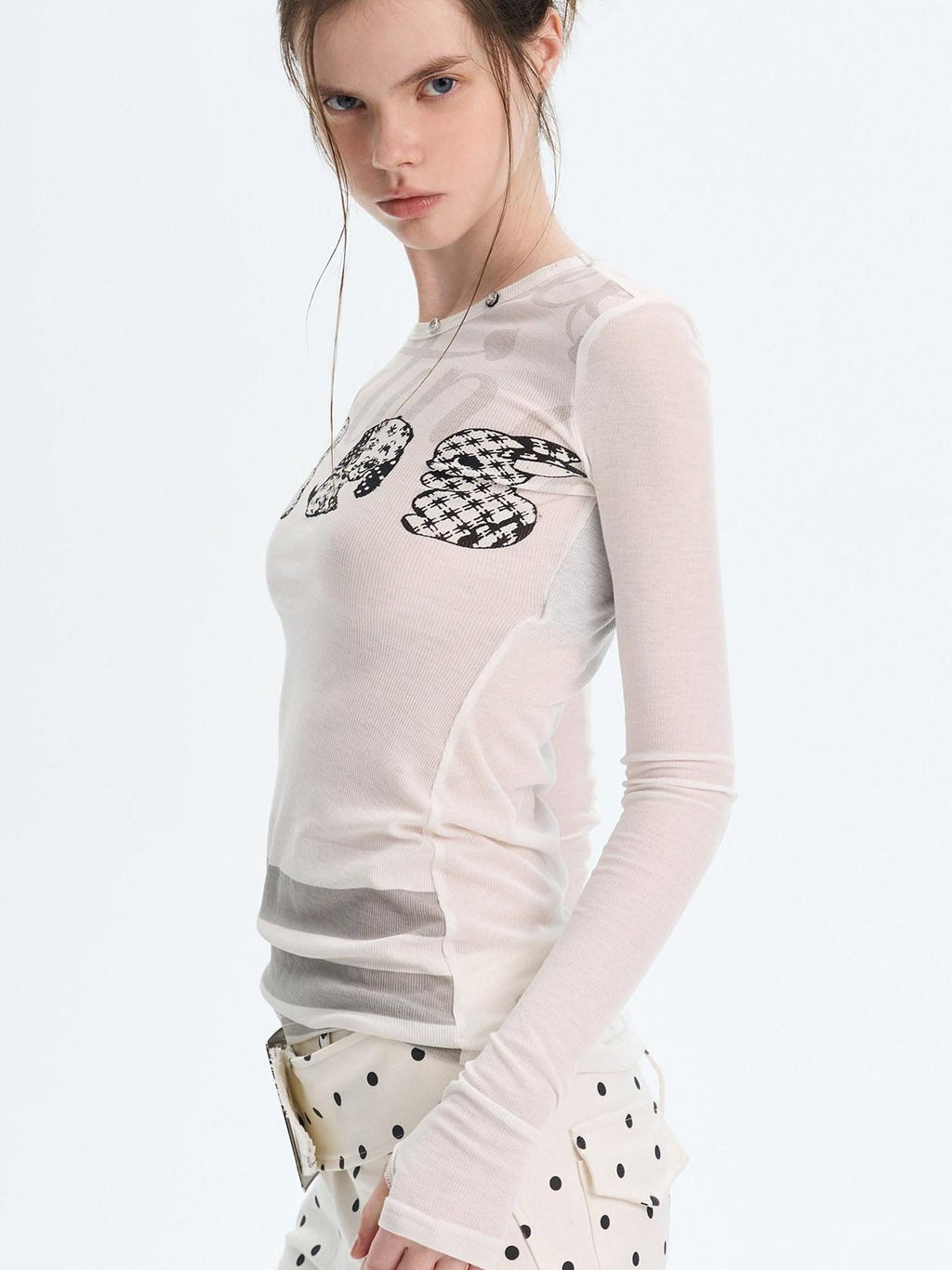 Sexy Slim Fit Drop Shoulder Crew Neck Knit White Grey Long Sleeve T-Shirts