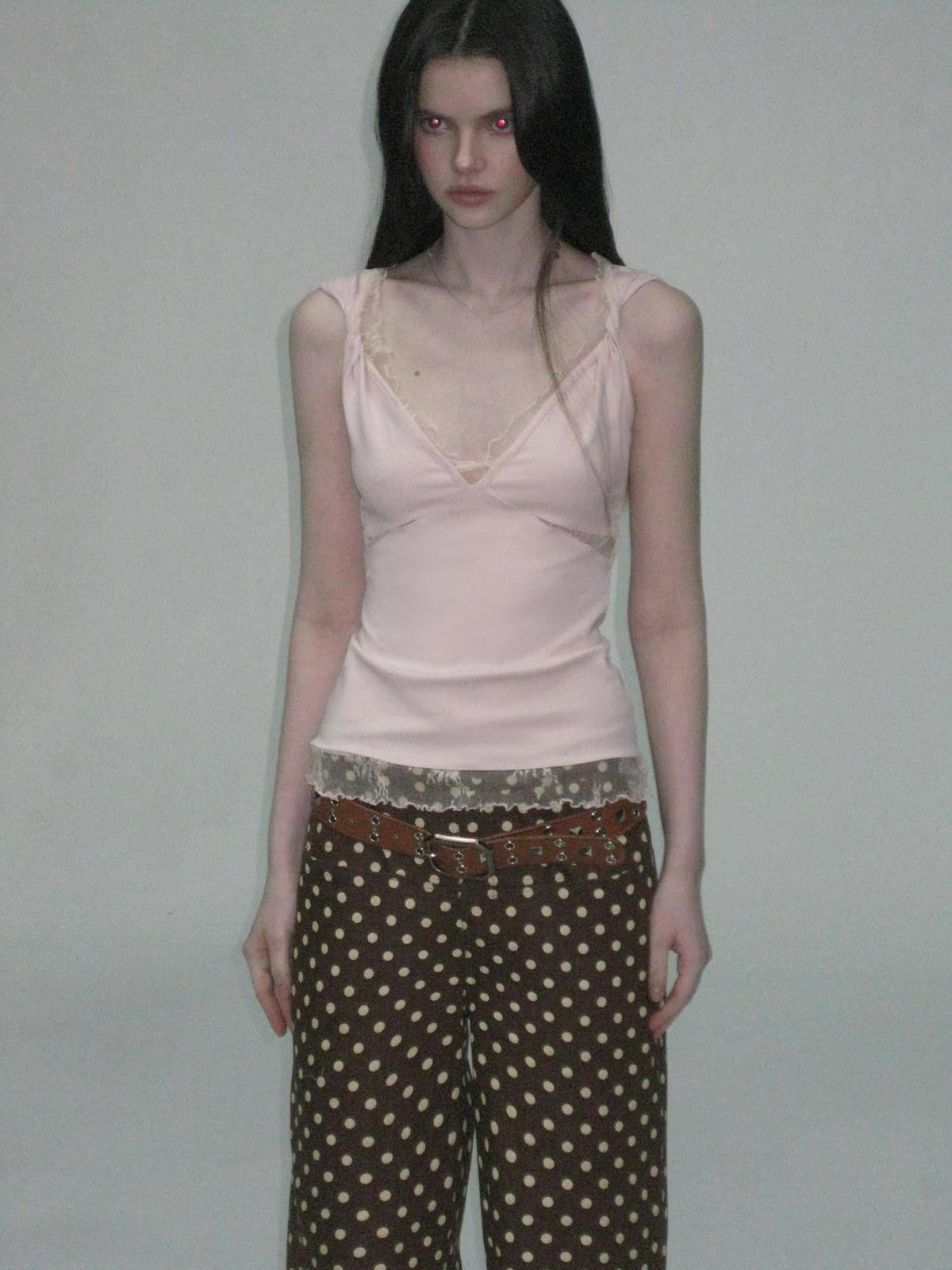 Soft Lace Slim Fit V-neck Stretch Cotton Tencel Women Pink Camisoles