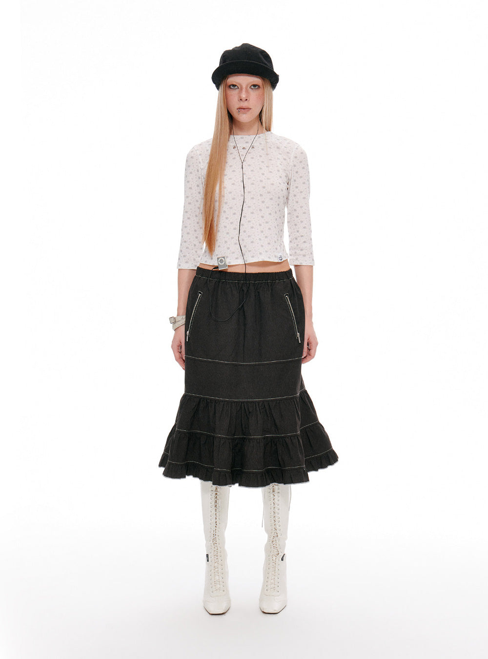 Velour Tiered Sculpture Skirt