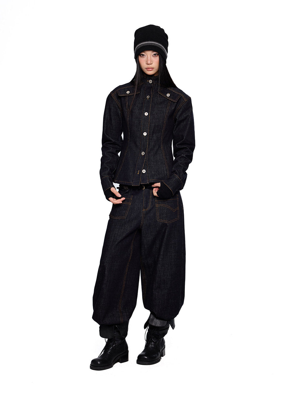 Corset Line Raw Denim Jacket (2color)