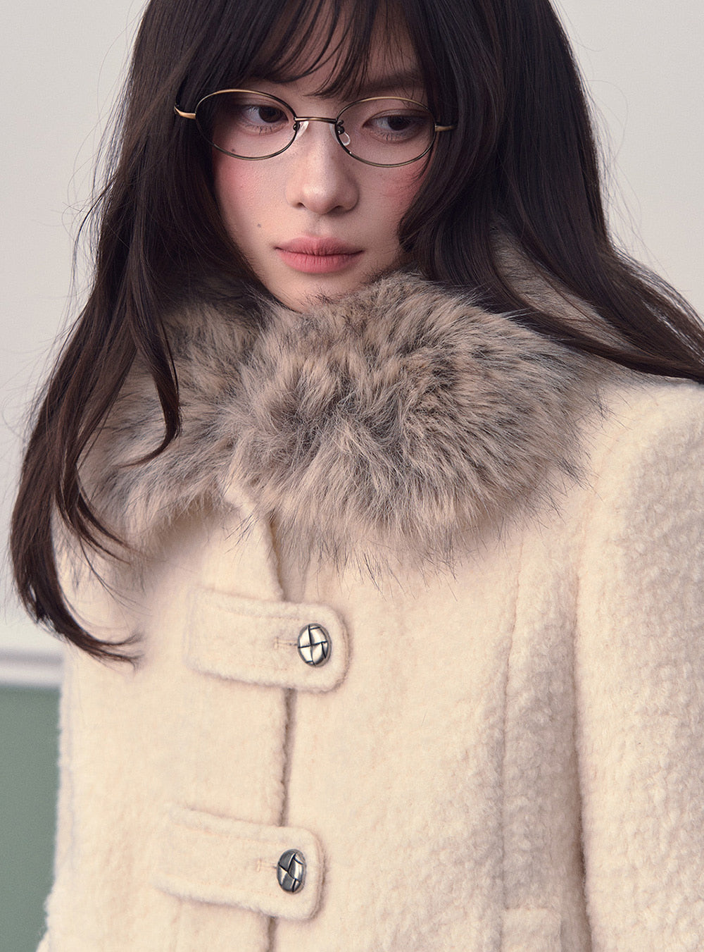 Off White Wool Trim Short Down Jacket