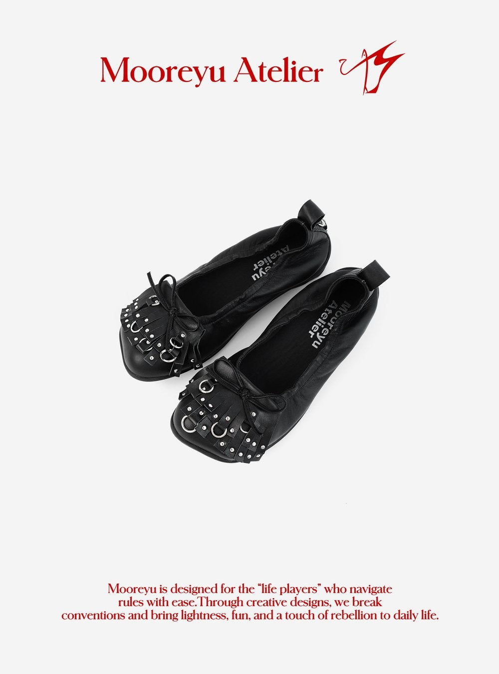 Rebel Bow Studded Ballet Flats Black