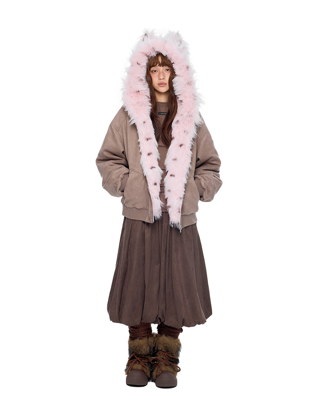 Cat Ear Fur Trim Bomber Jacket (4color)