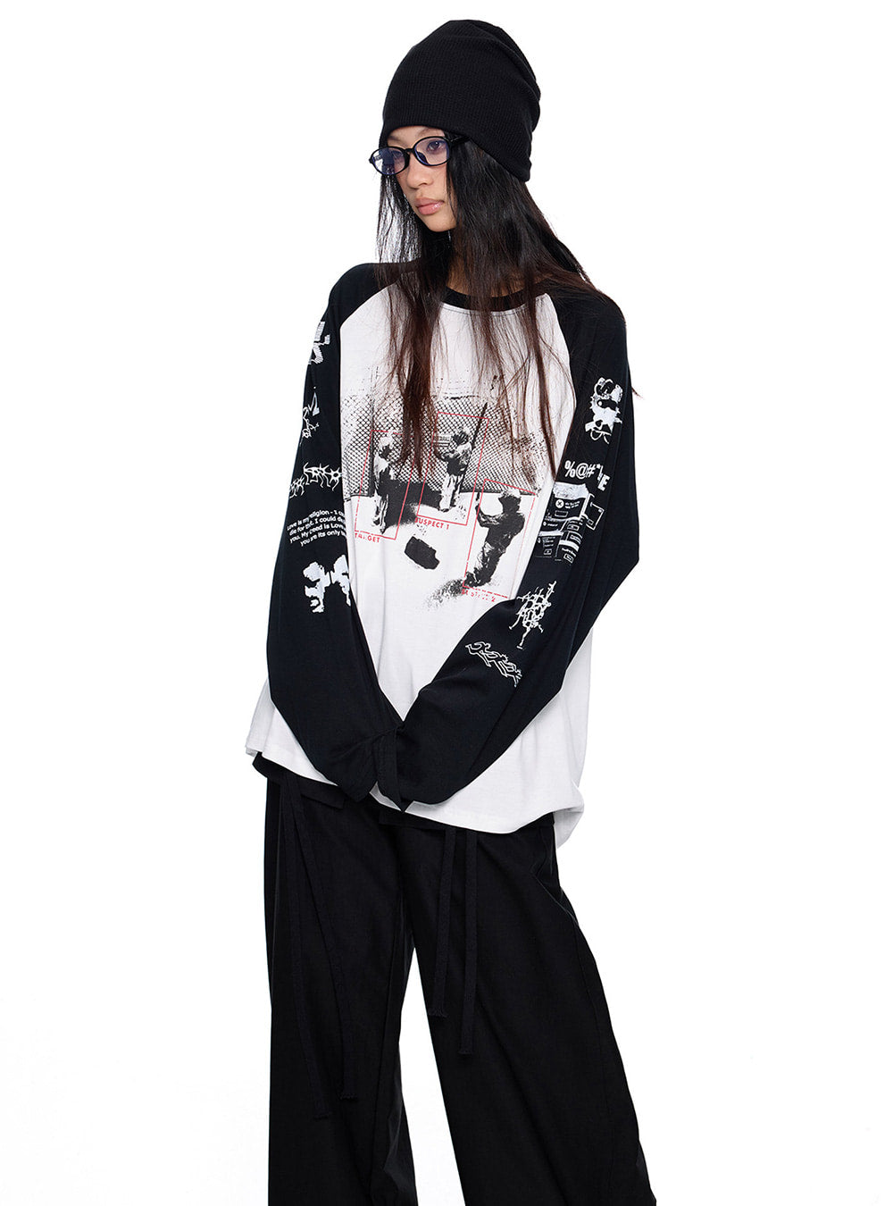 Contrast Raglan Graphic Long Sleeve Top