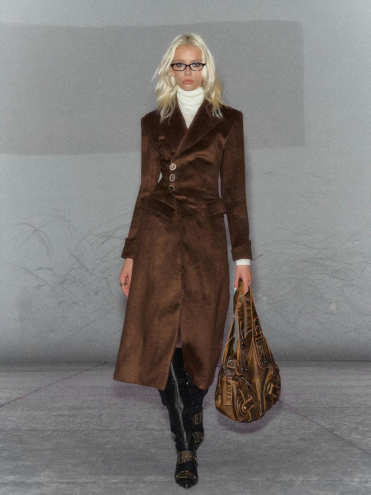 Warm Wool Blend Street Midlength Single Breasted Women Brown Wool Coats