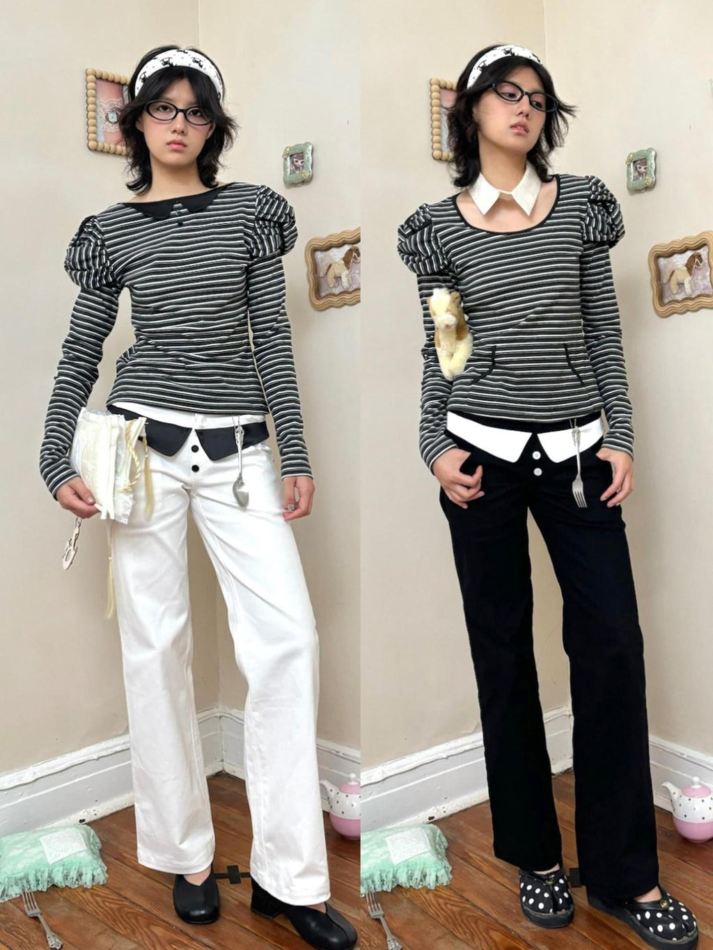 Soft Modal Slim Fit Casual Sculpted Women Striped Bow Long Sleeve T-Shirts