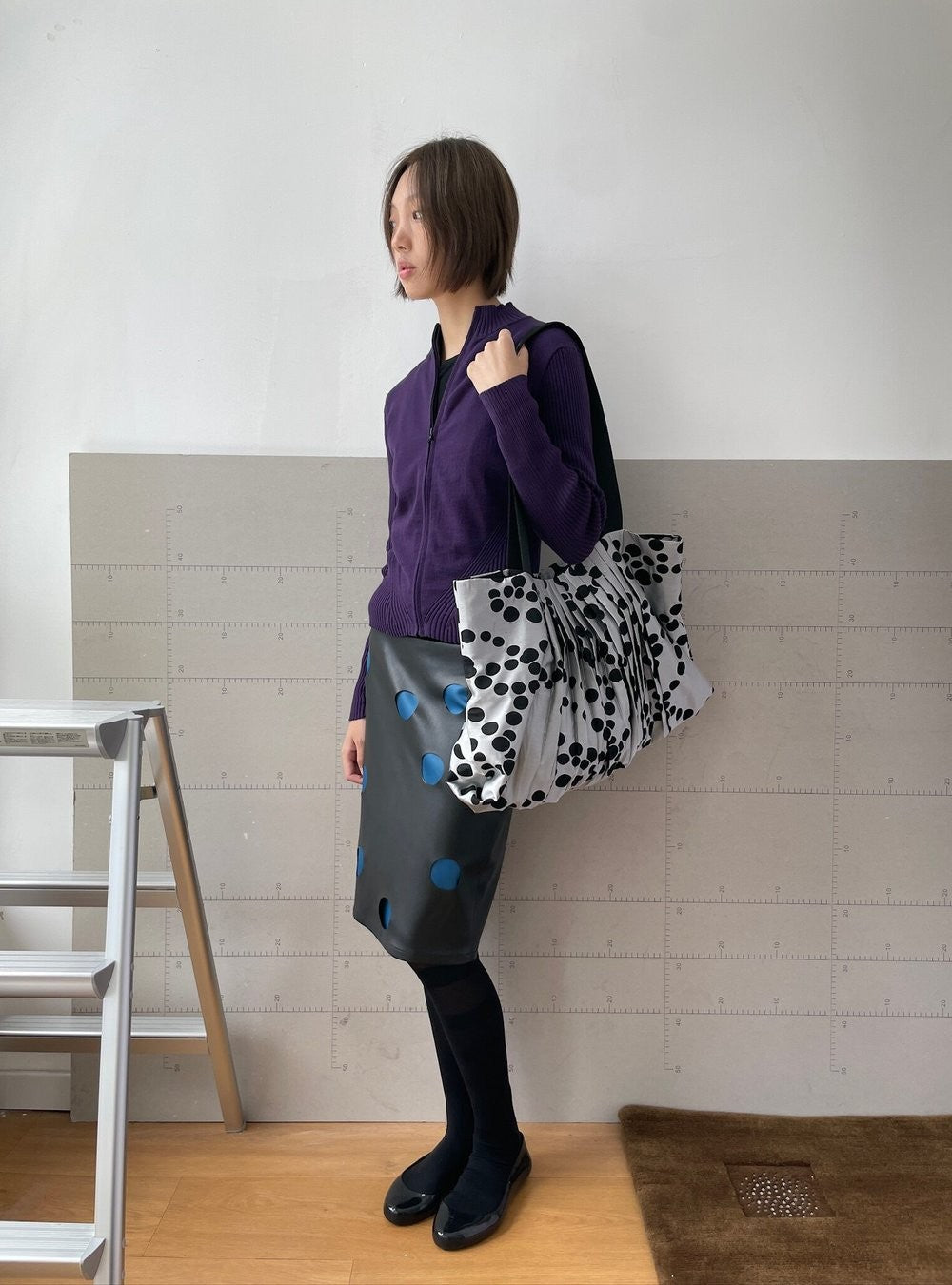 Polka Cutout Leather Skirt