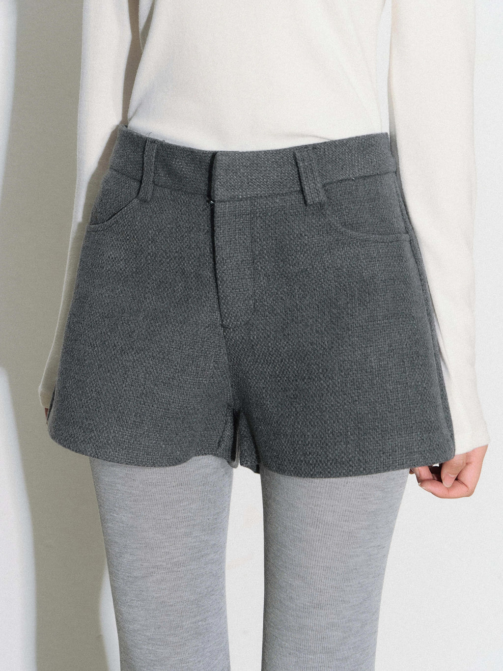 THELIGHT | GRAY TWEED HIGH-WAISTED PANTS【ID:TN00090】