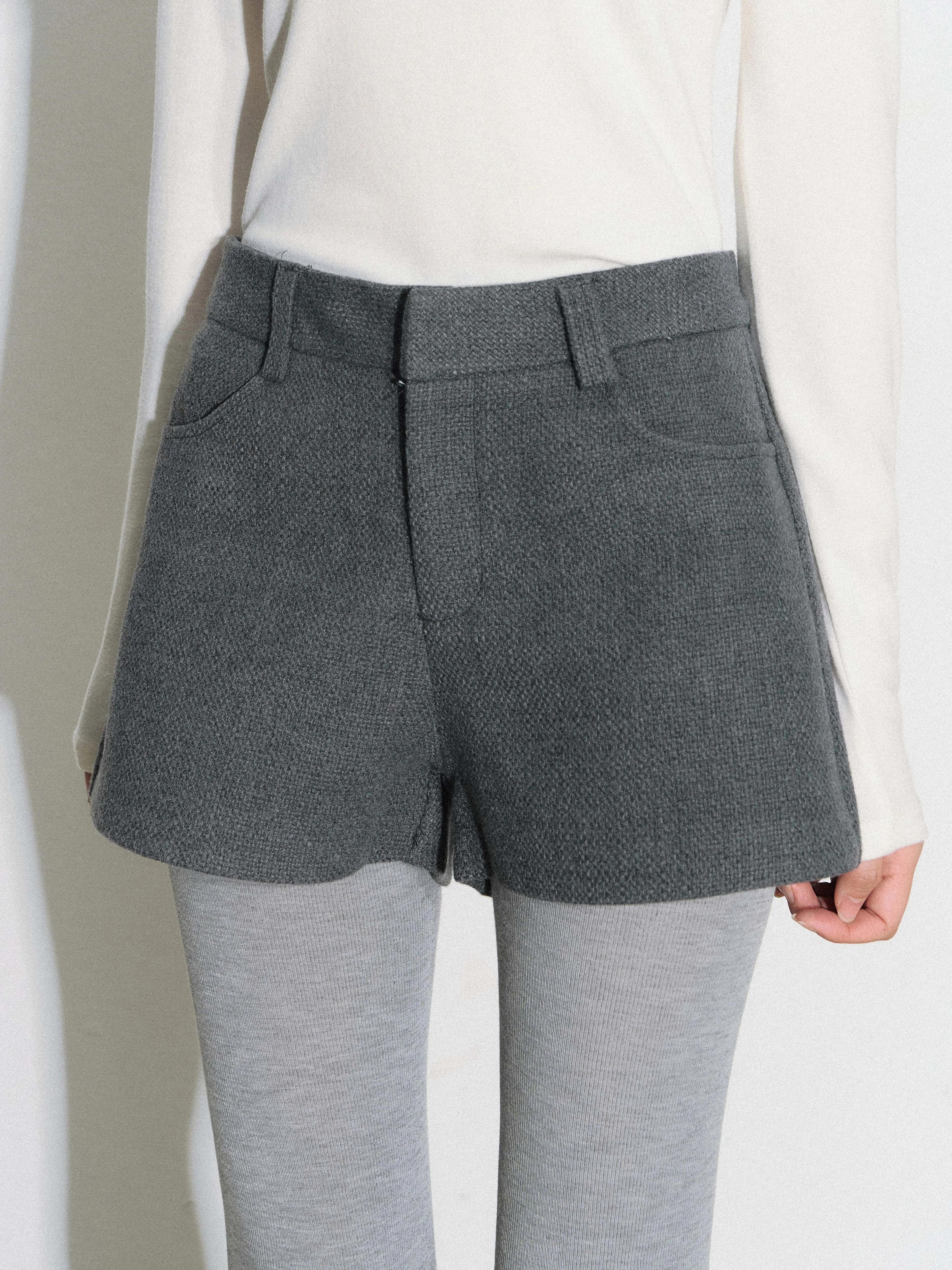 THELIGHT | GRAY TWEED HIGH-WAISTED PANTS【ID:TN00090】