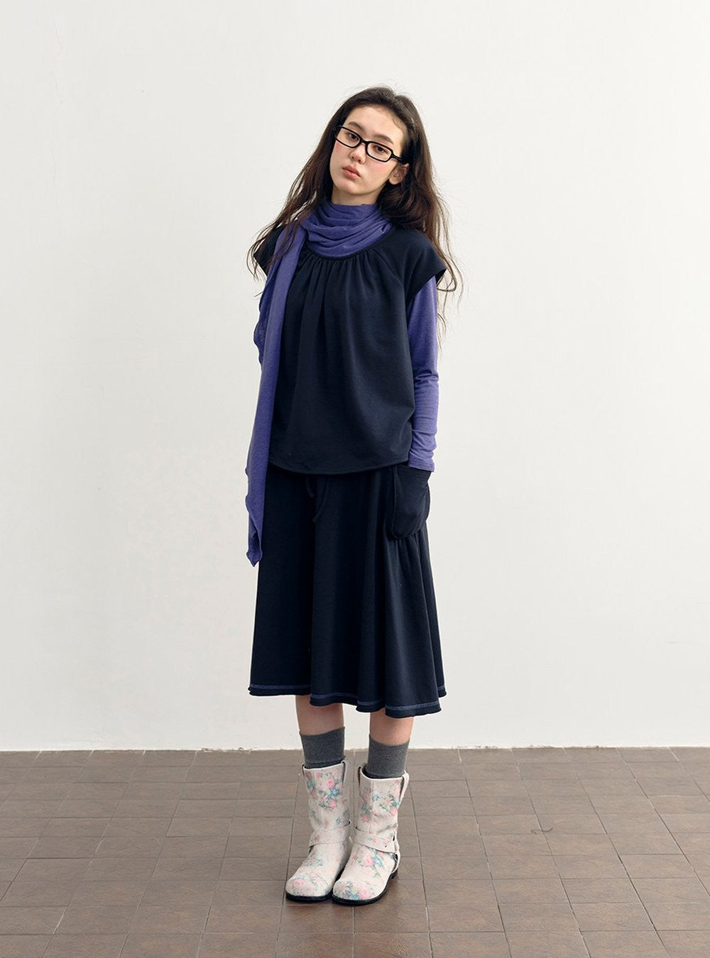 Scarf Layered Sleeve Top