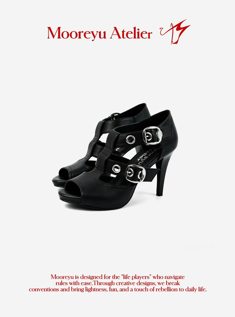 Double Buckle Peep Toe Heels Black