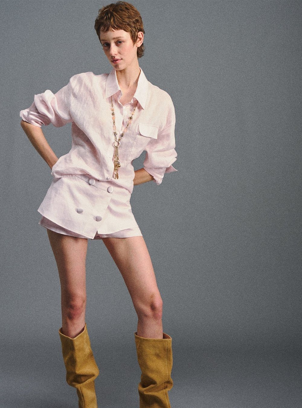 Linen Satin Waistline Shirt & Skort
