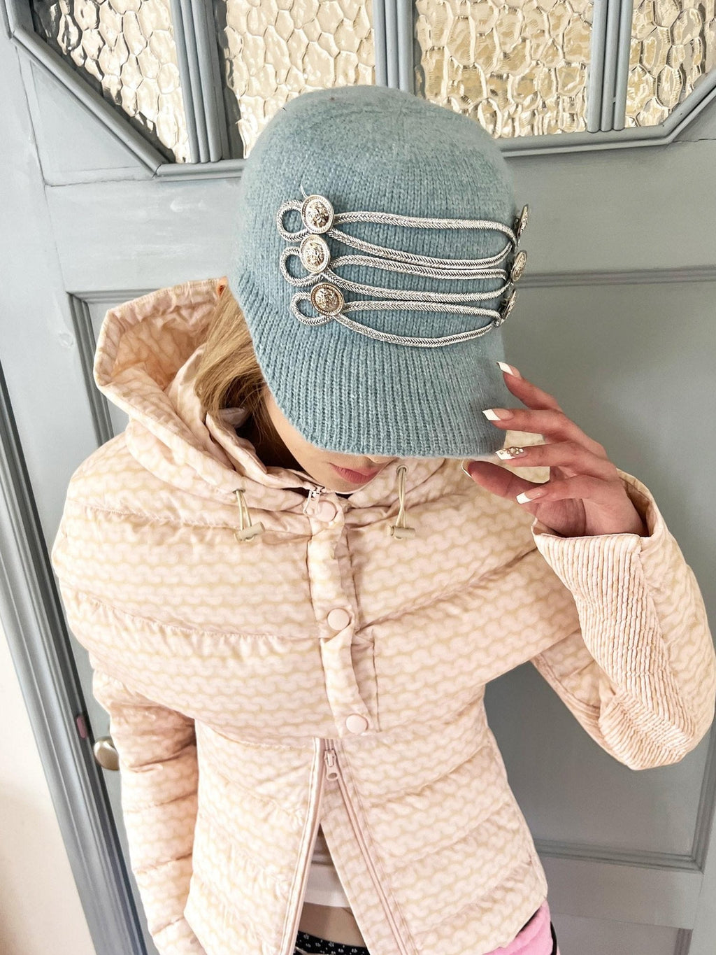 Cozy Thermal Knit Curved Brim Casual Unisex Large 58 To 60 Cm Blue Brown Caps