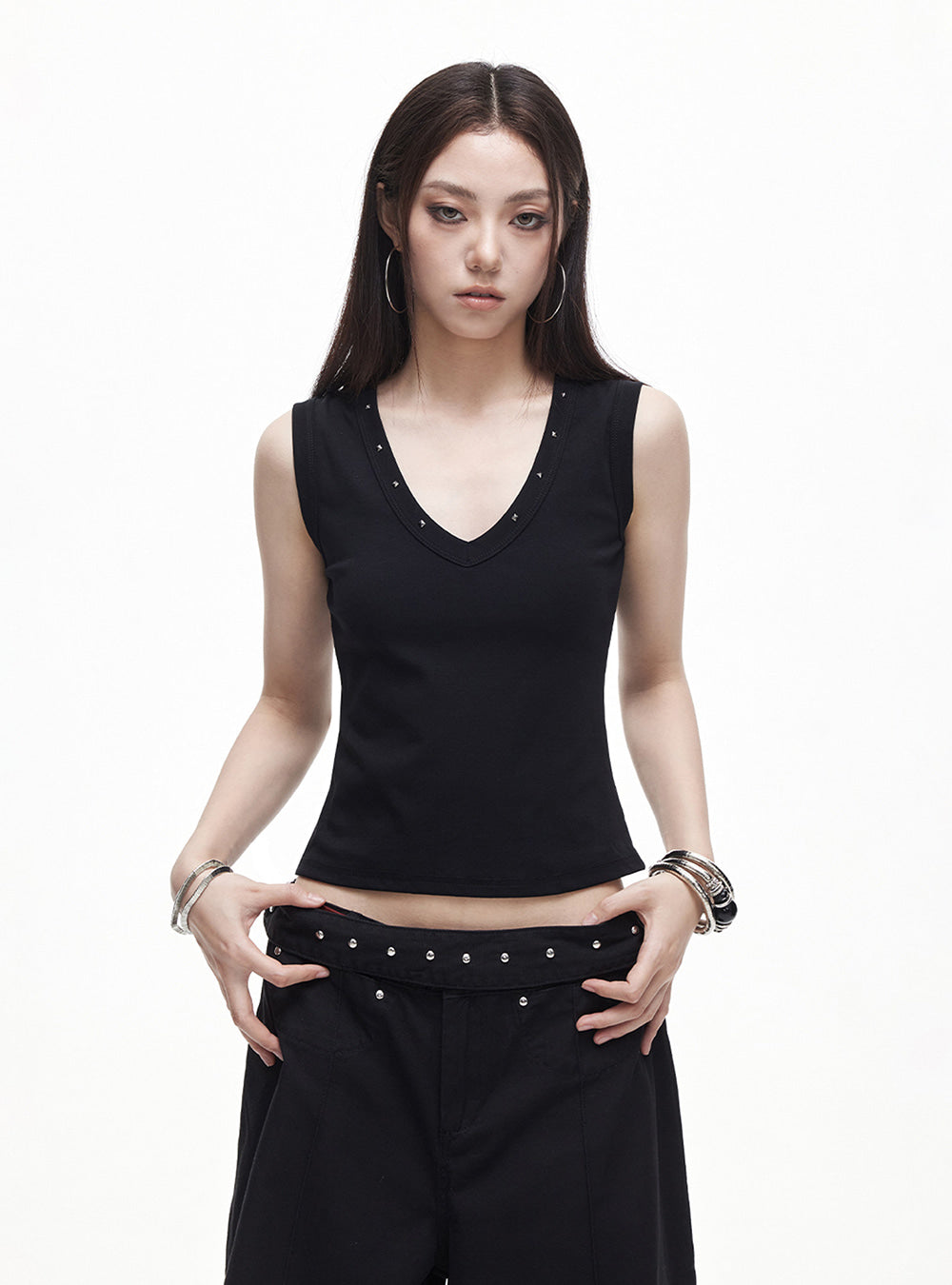 Pierce Stud Sleeveless Top (4color)