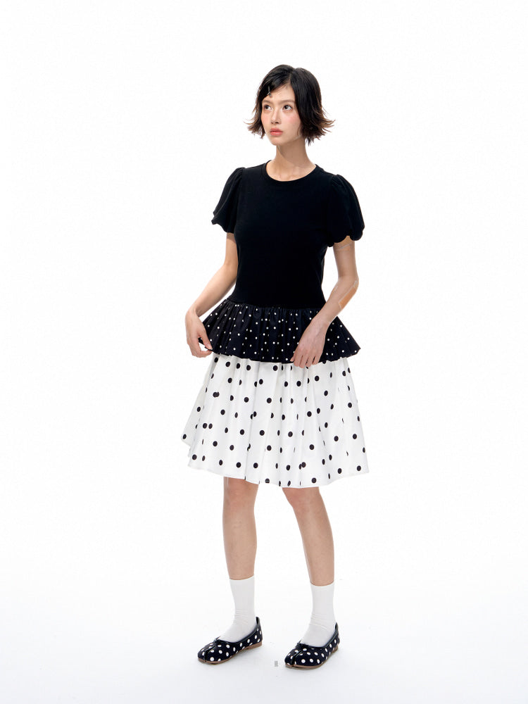 Romance Nanci Dot Lace Puff Sleeve Top