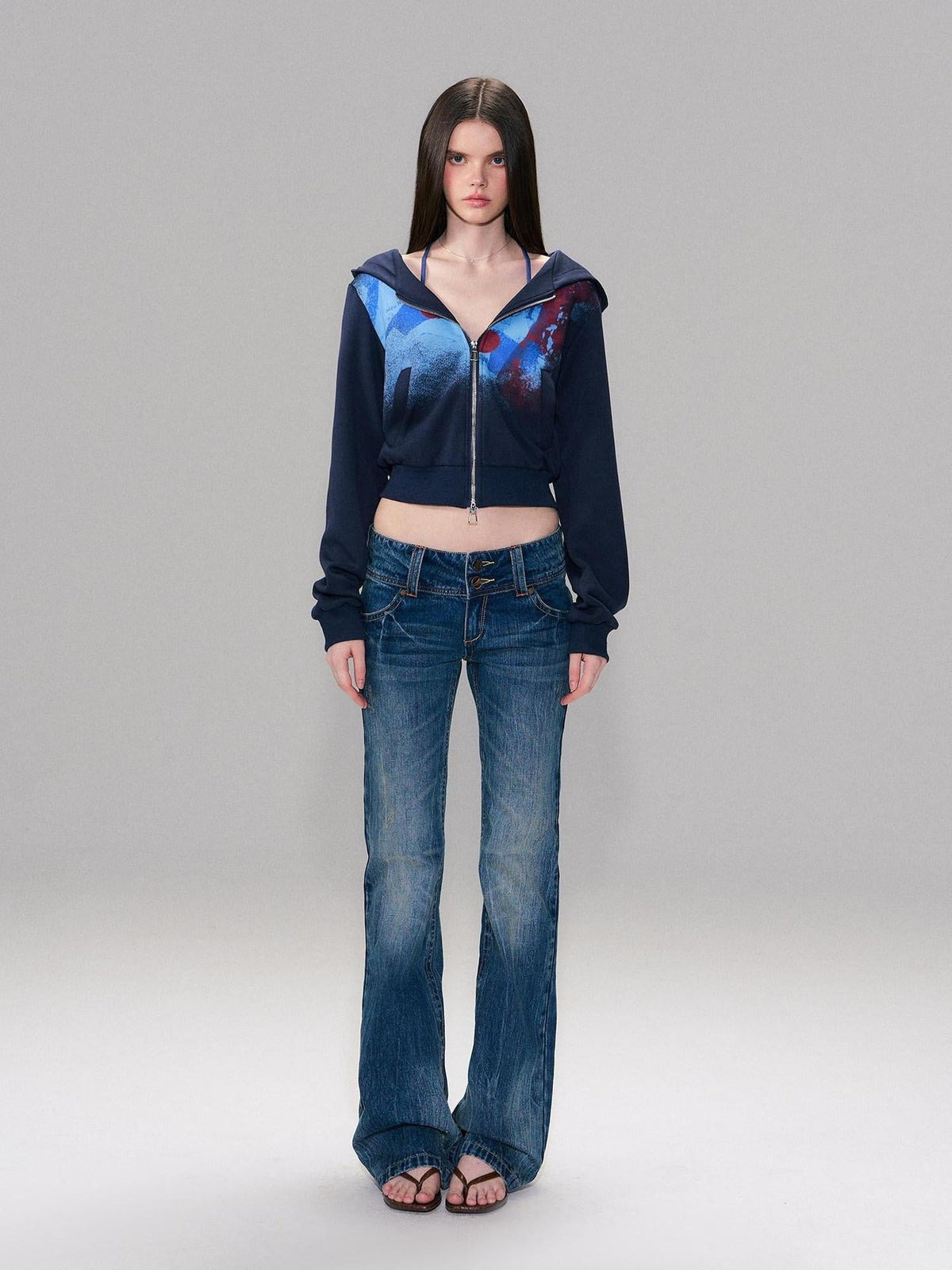 Slight Stretch Low Rise Slim Cotton Casual Women Deep Blue Straight Leg Jeans