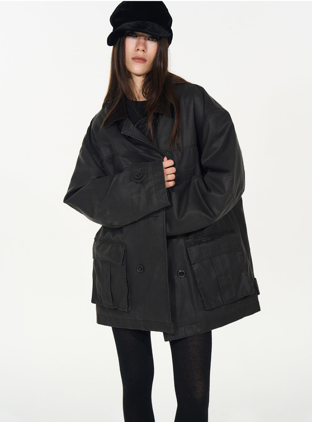 Black Wide Lapel Workwear Jacket