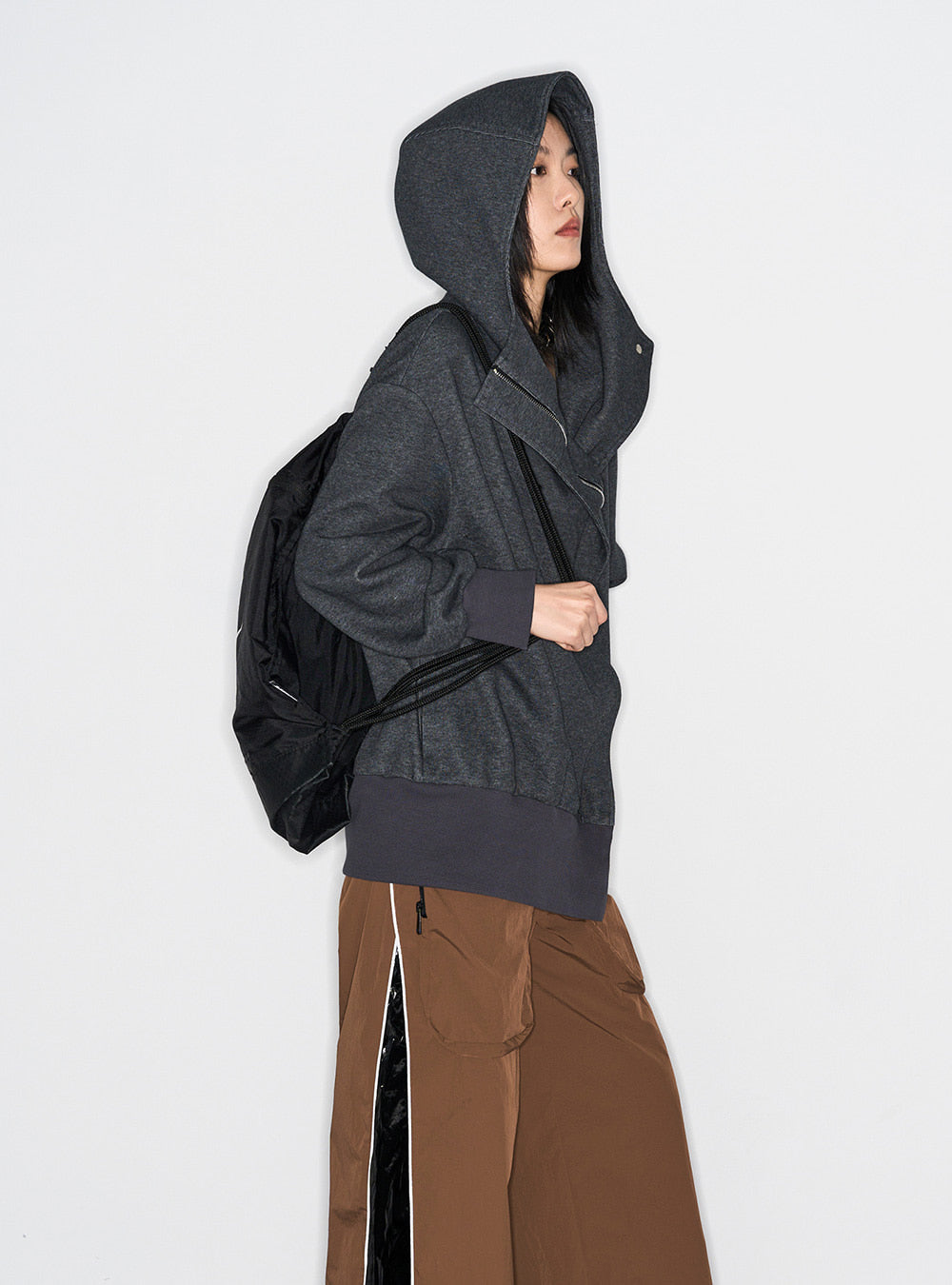 Wide Collar Zip-Up Hoodie (2color)