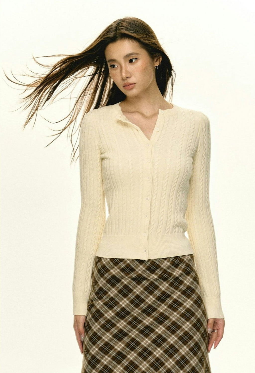 Button Cable Knit Cropped Cardigan