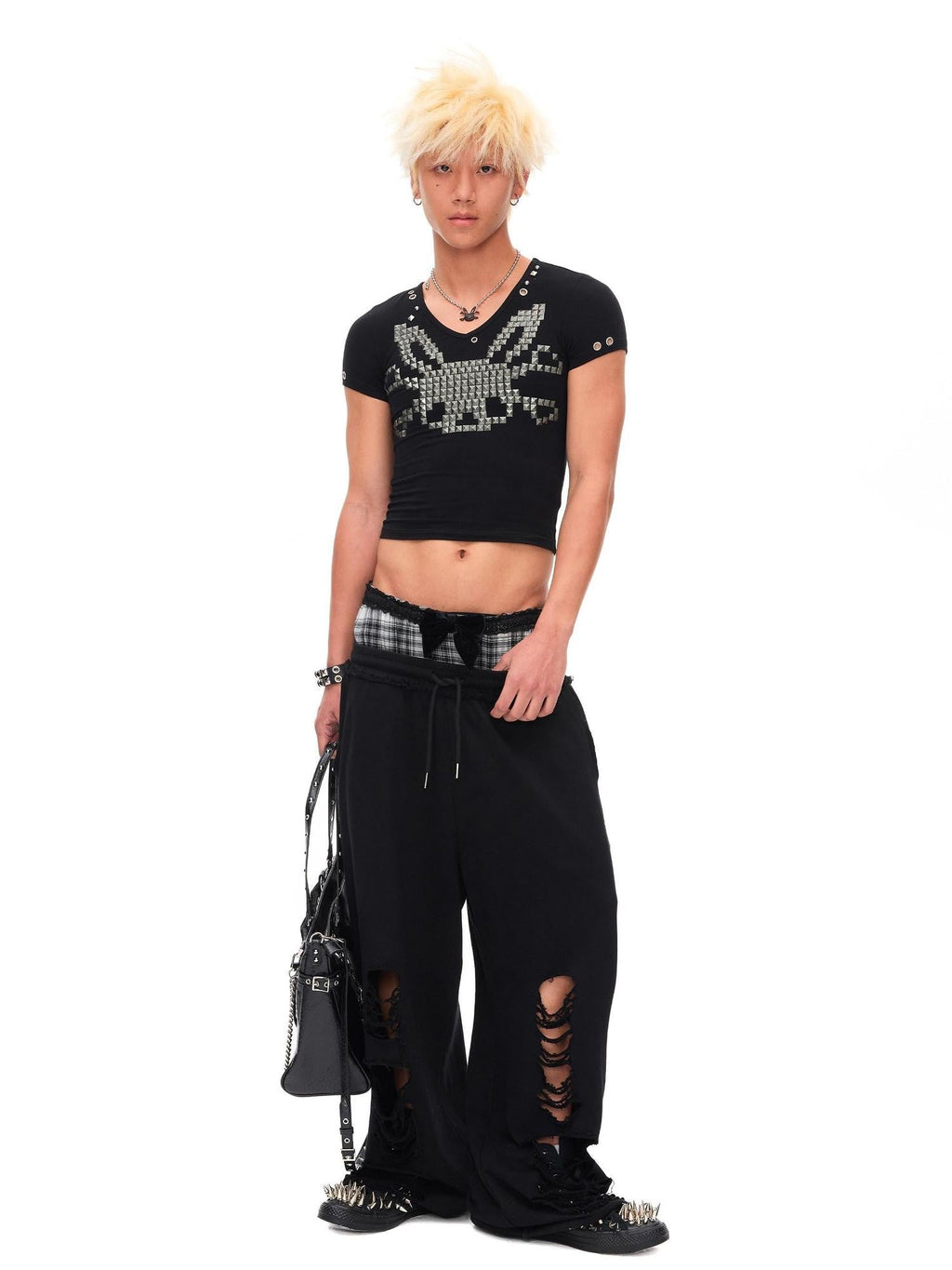 Velvet Bow Asymmetrical Distressed Faux Two Piece Women'S Cotton Sweatpants