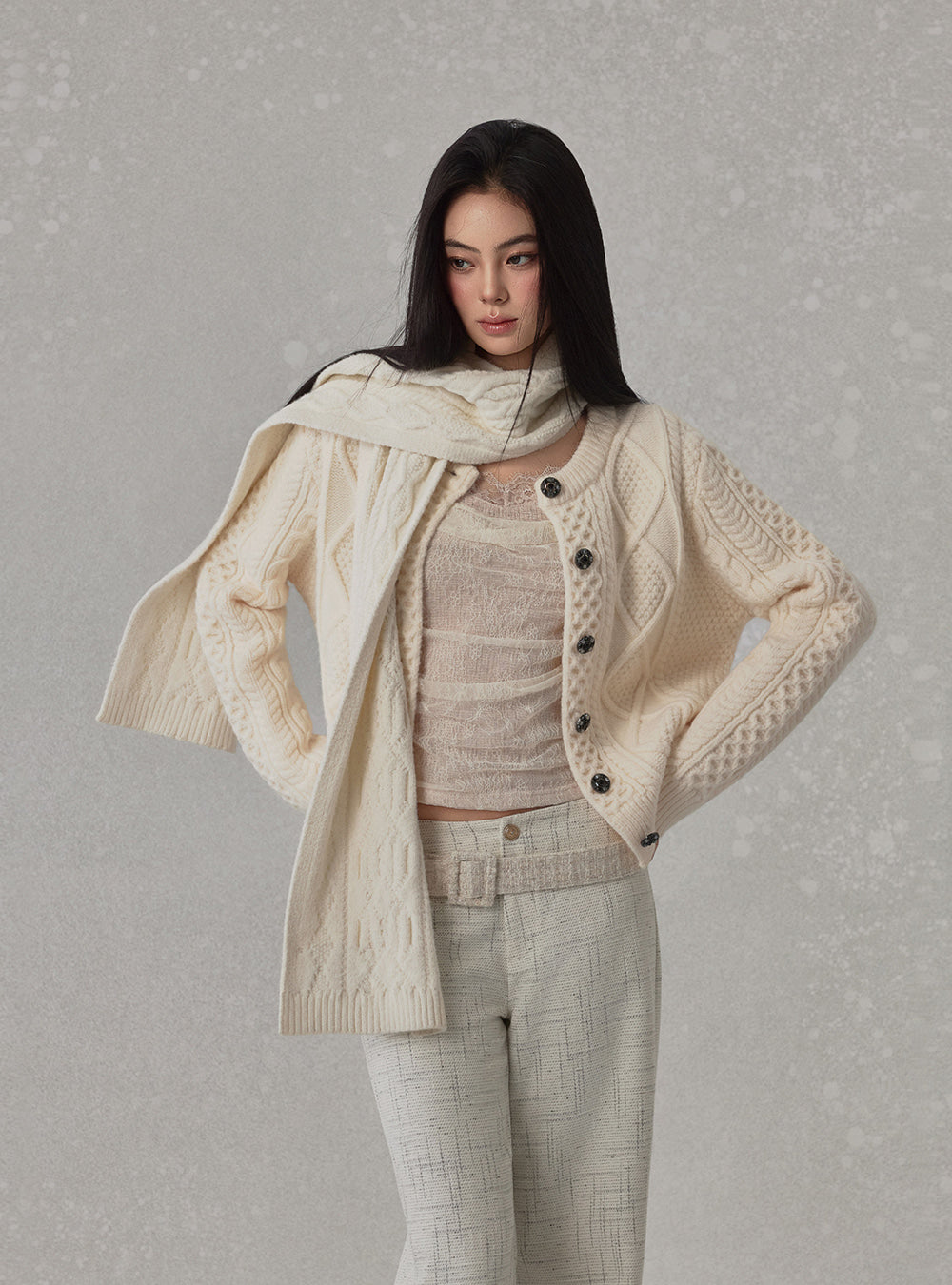 Ivory Cable Button Cardigan