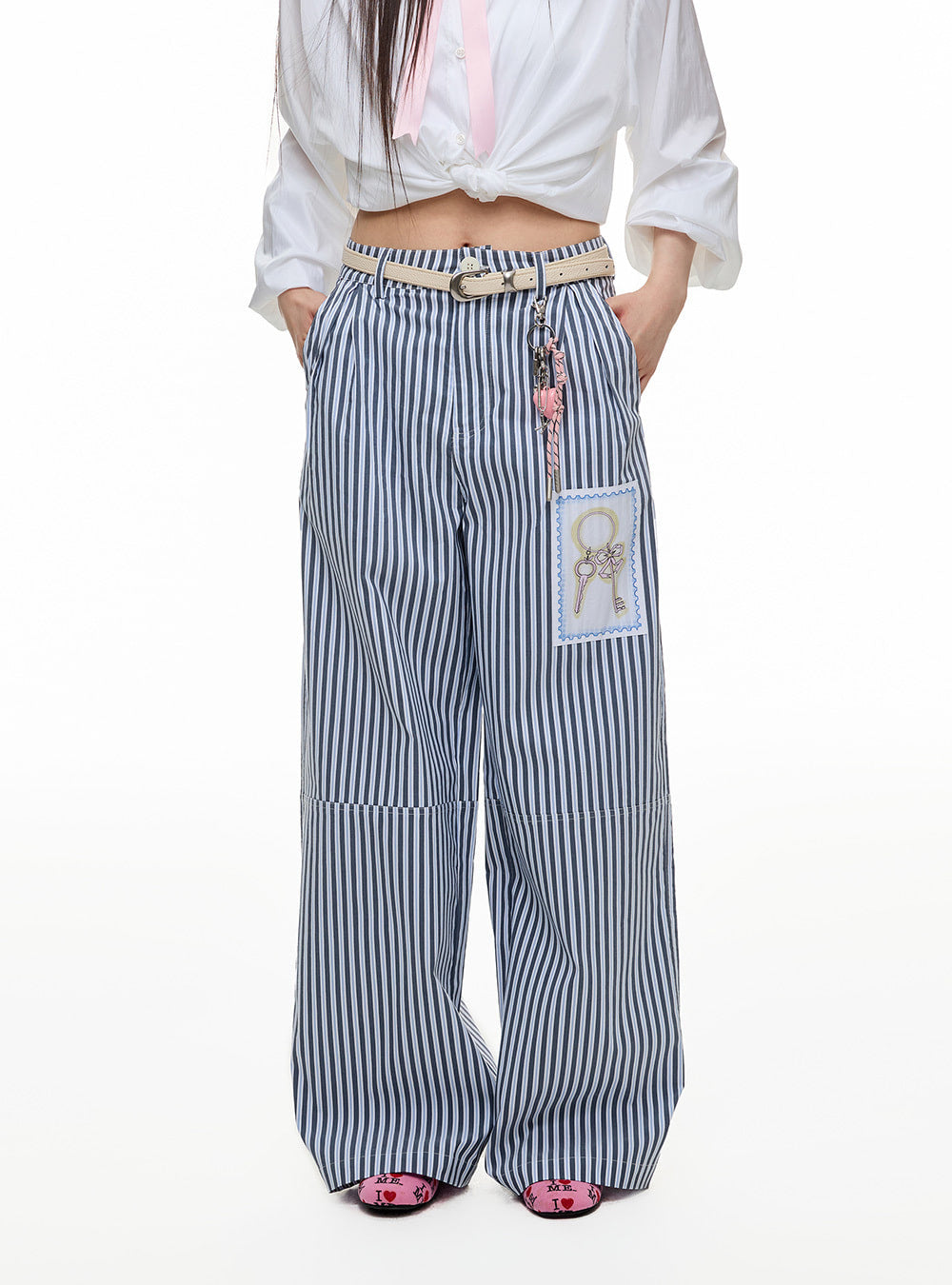 Casual Patchwork Stripe Wide Pants