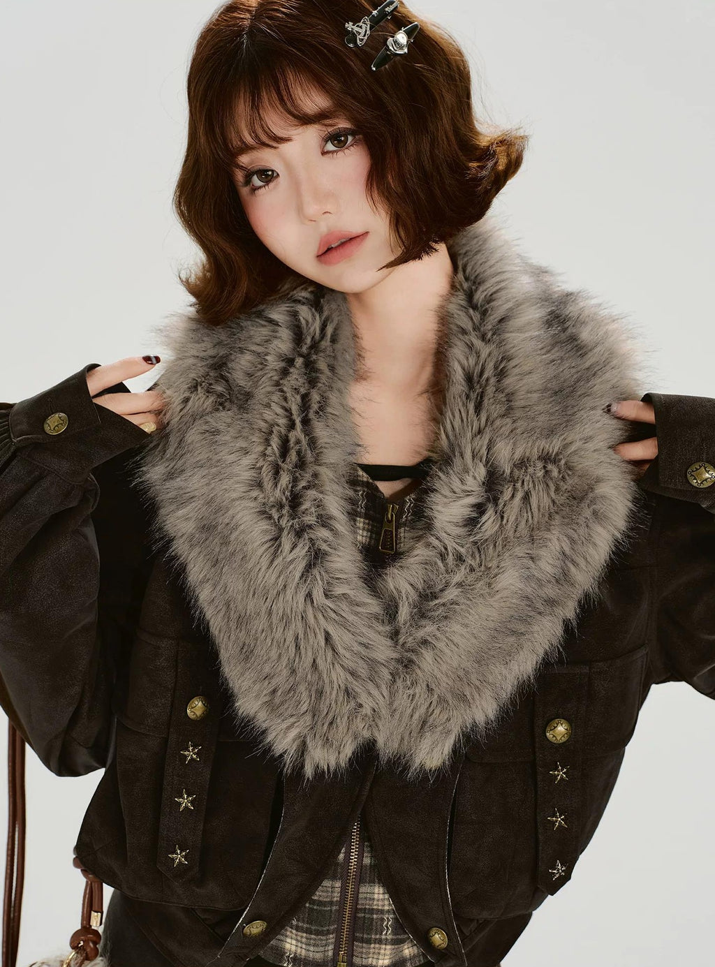 Girlyhalo |  RETRO FUR COLLAR COAT【ID:TN00015】